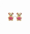 PENDIENTES OSO ORO 18KT CIRCONIO FUCSIA