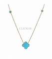 COLLAR ORO 18KT TREBOL Y BOLAS AZULES